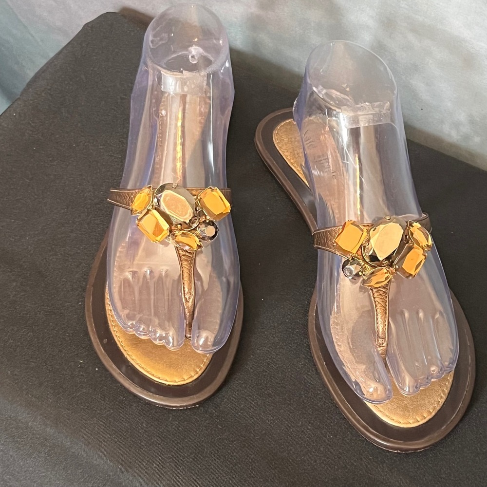Kate Spade New York Bronze Metallic‎ Jewel Embellished Thong Sandals Size 8M